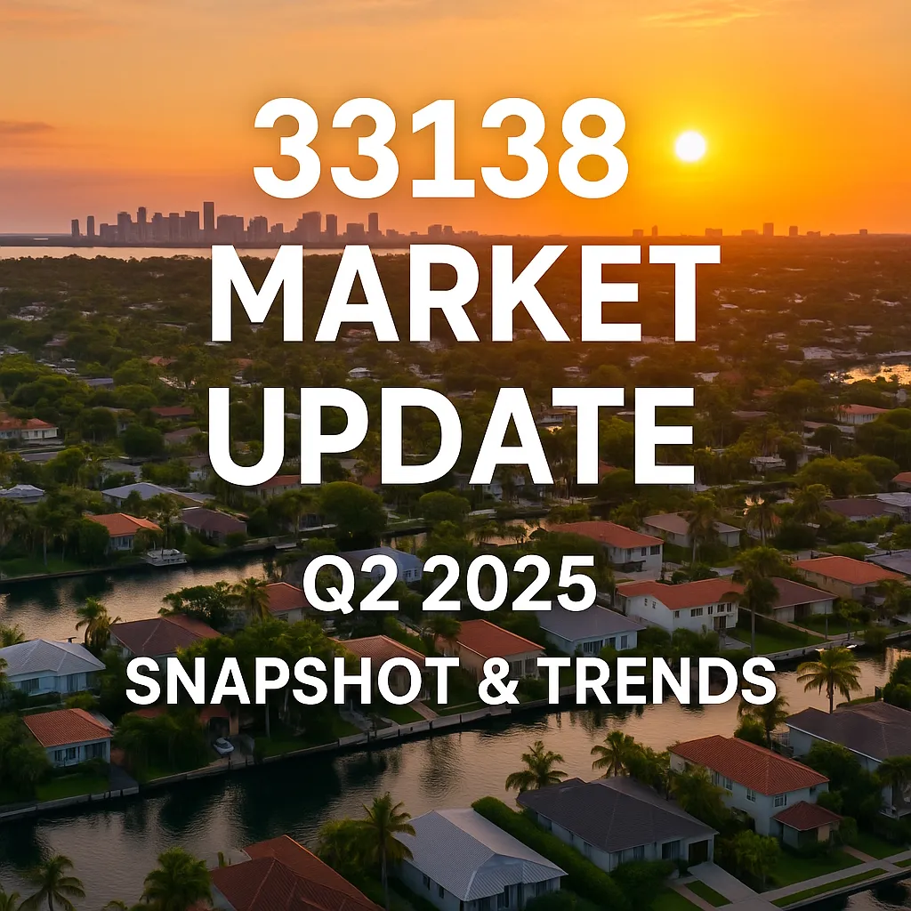 Aerial view of Miami’s Upper Eastside neighborhoods in 33138 at sunset